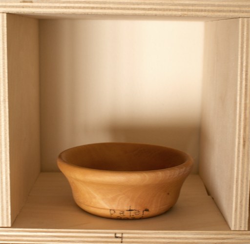 81 hand-turned wooden bowls on a home-made 9x9 compartment shelf